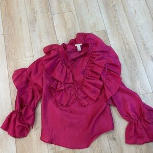 H&M Vibrant Fuchsia Ruffle Blouse